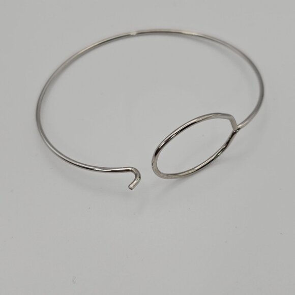 Womens Sterling Silver Oval Loop Adjustable Bangle Bracelet Minimalist Simple - Picture 4 of 13
